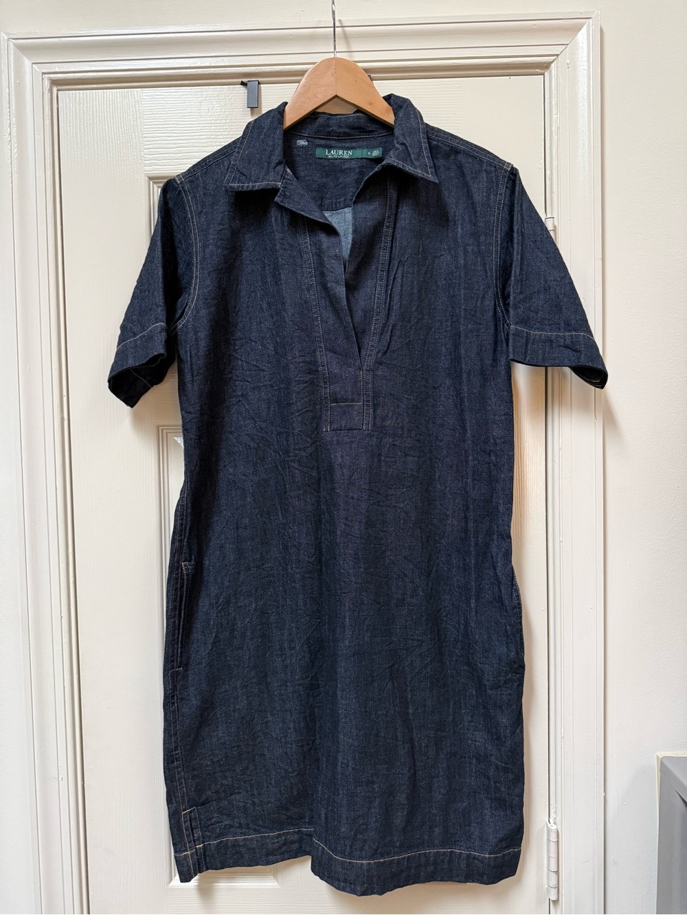 Lauren Ralph Lauren Denim Short-Sleeve A-Line Collar Dress w Pockets Sz Sm Avail